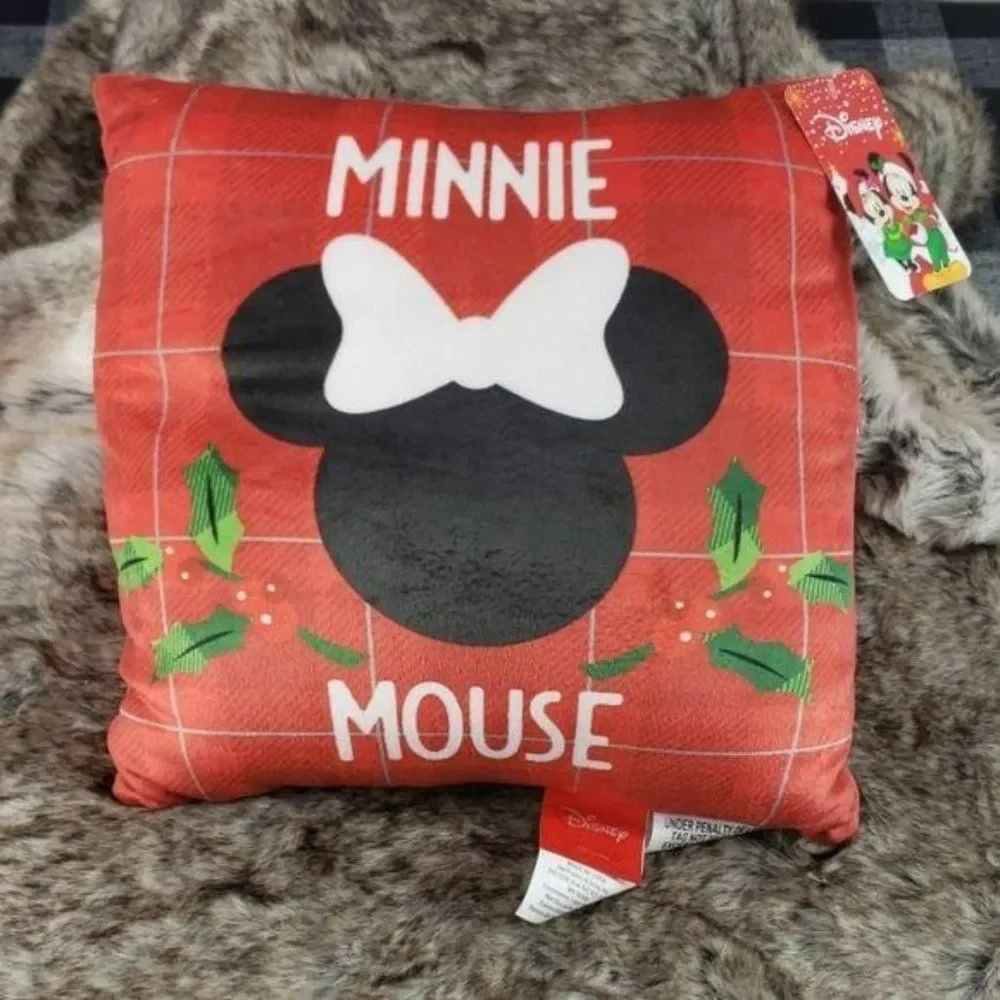 Disney Minnie Mouse Christmas Red Soft‎ Throw Pillow New